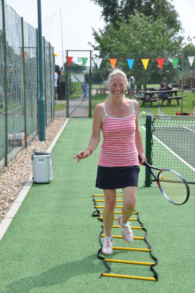 nicki holden trying the Cardio Tennis workout